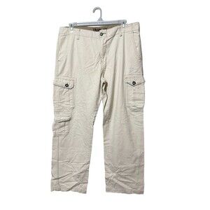 Iron Co Men’s Khaki Cargo Pants 38x32 Cotton Straight Leg Utility Pockets